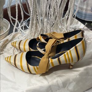 Tory Burch Multicolor Striped Heels with Bow